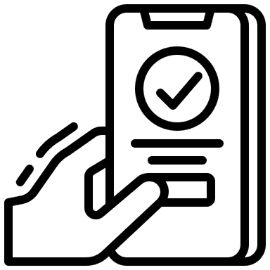 Illustration of a hand holding a phone showing a booking page