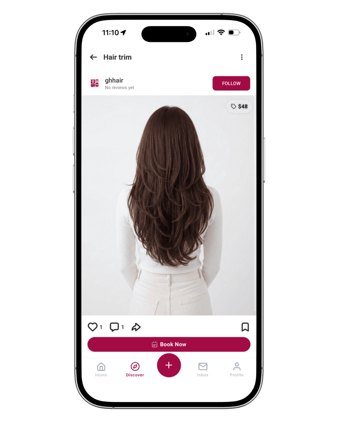 A glamhere service post — a price tag that clients can book instantly